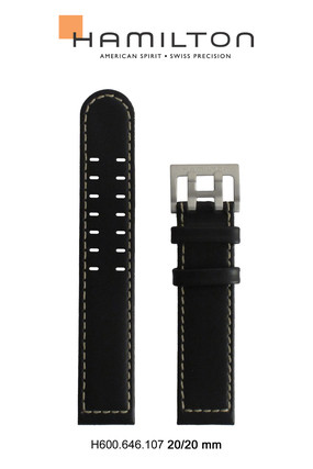 Bracelet de montre Hamilton H70505733 / H001.70.505.733.11 Cuir Noir 20mm